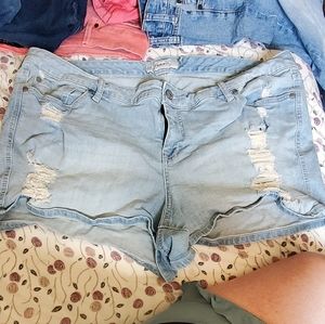Distressed denim short shorts